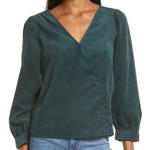 NWT Madewell Kinston Corduroy V-Neck, Side-Button Wrap Top